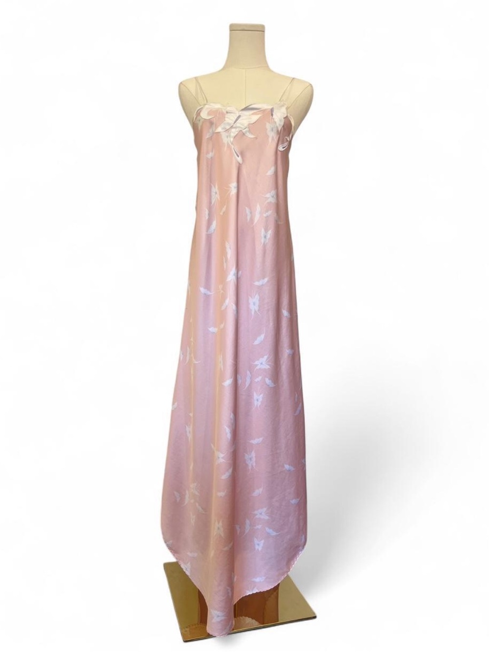 Vintage 80s Butterfly Applique Satin Slip Nightgown Maxi Pink Coquette Sz M